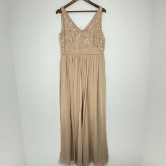 Adrianna Papell Size 14 Dress Peach Beaded Flowy Formal Bridesmaid Wedding Guest - Picture 2 of 7